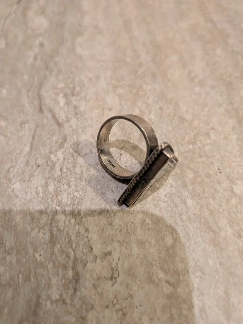 Sterling Silver Mosaic Mother of Pearl Marcasite Trianglle Ring 925 Size 7